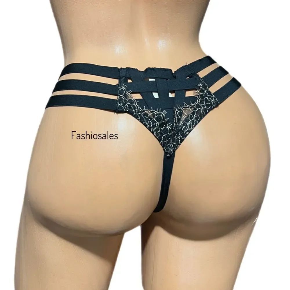 Victoria’s Secret FASHION SHOW LIMITED EDITION Strappy lace thong panty black - Picture 2 of 3